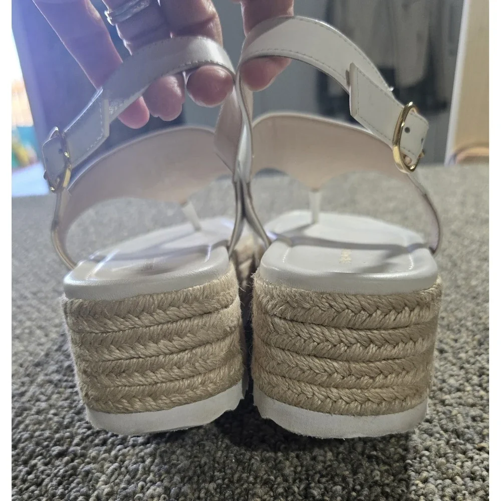 Stuart Weitzman size 7 Sandals White Leather Espadrille Platform (Retail $395)